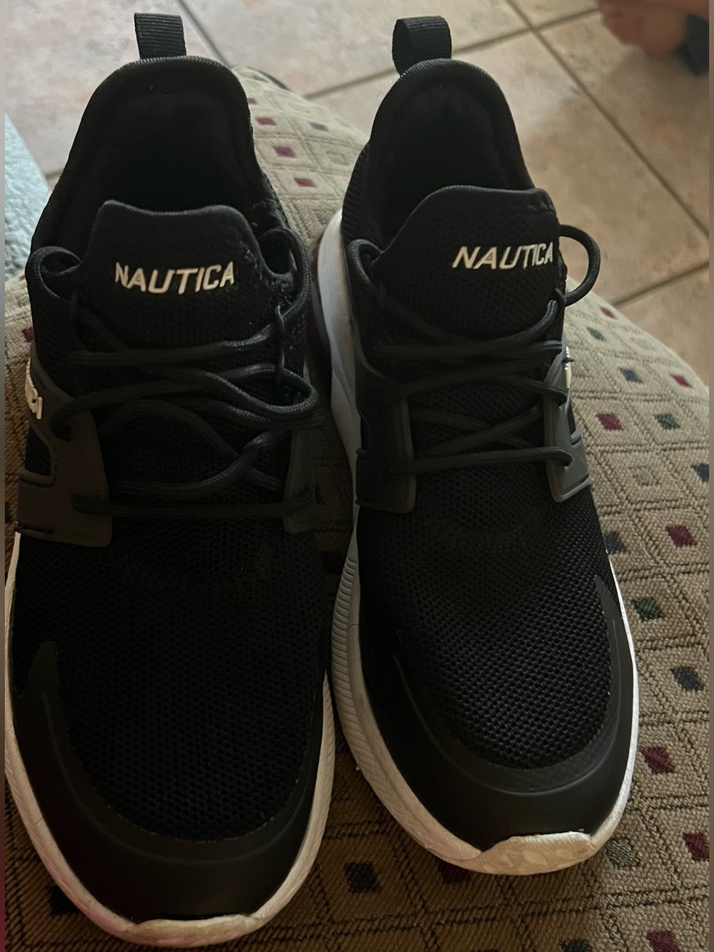Nautica Black and White Men's Mesh Athletic Sneakers